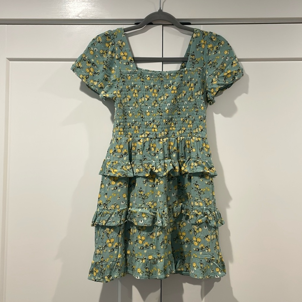 Girls Green Floral Dress